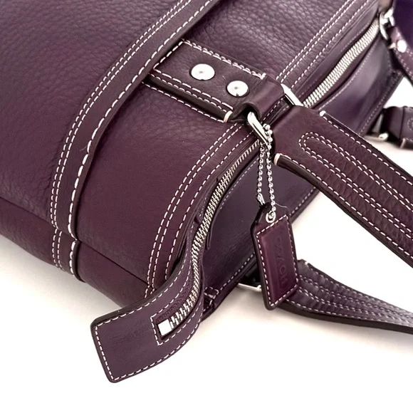 Vintage Coach Hamptons Turnlock Tote F13959 Plum Pebbled Leather - Picture 12 of 13